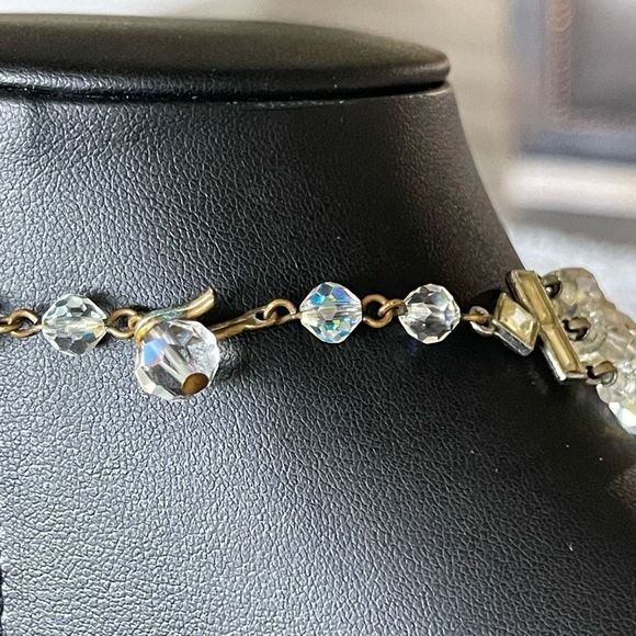 Vintage Triple Strand AB Crystal Beaded Necklace Stunning Art Deco Style Clasp - Picture 8 of 10